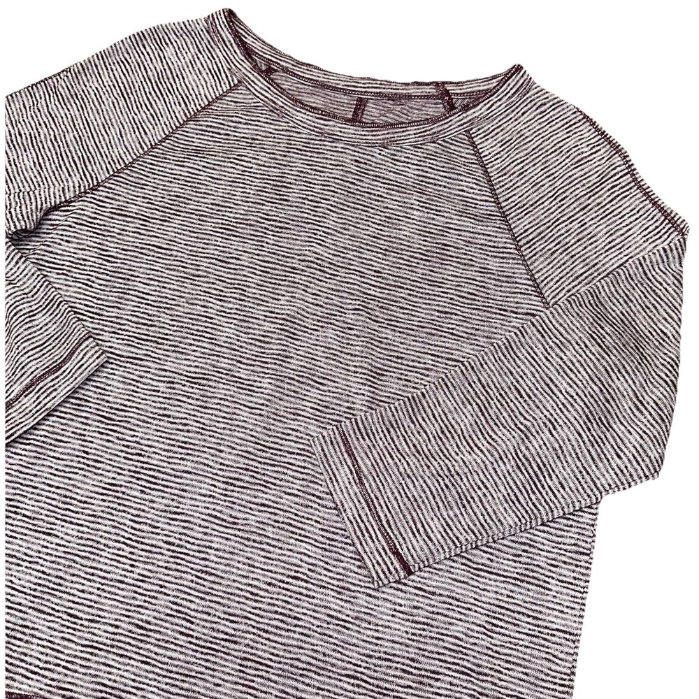Ann Taylor Loft Burgundy Cream Striped Long Sleeve Stretch So Soft Top Women's S